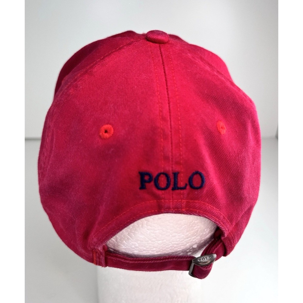 Polo Ralph Lauren Dark Red Navy Blue Pony Spell Out Strapback Hat Cap Mens OSFA - Picture 2 of 9